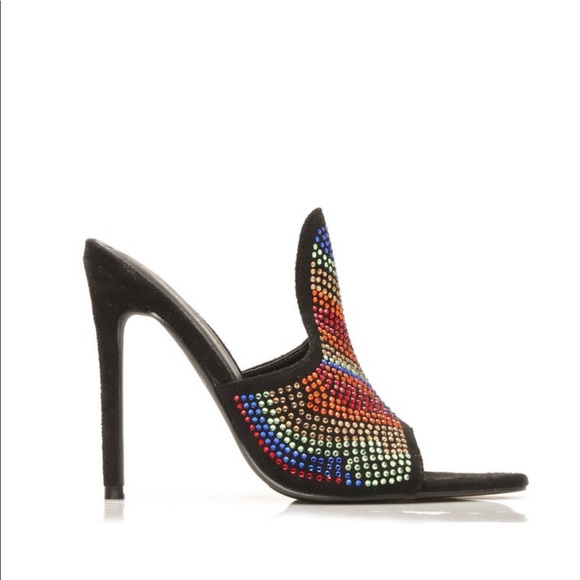 Rainbow Rhinestone Mule Heels sz.7 - Picture 3 of 8